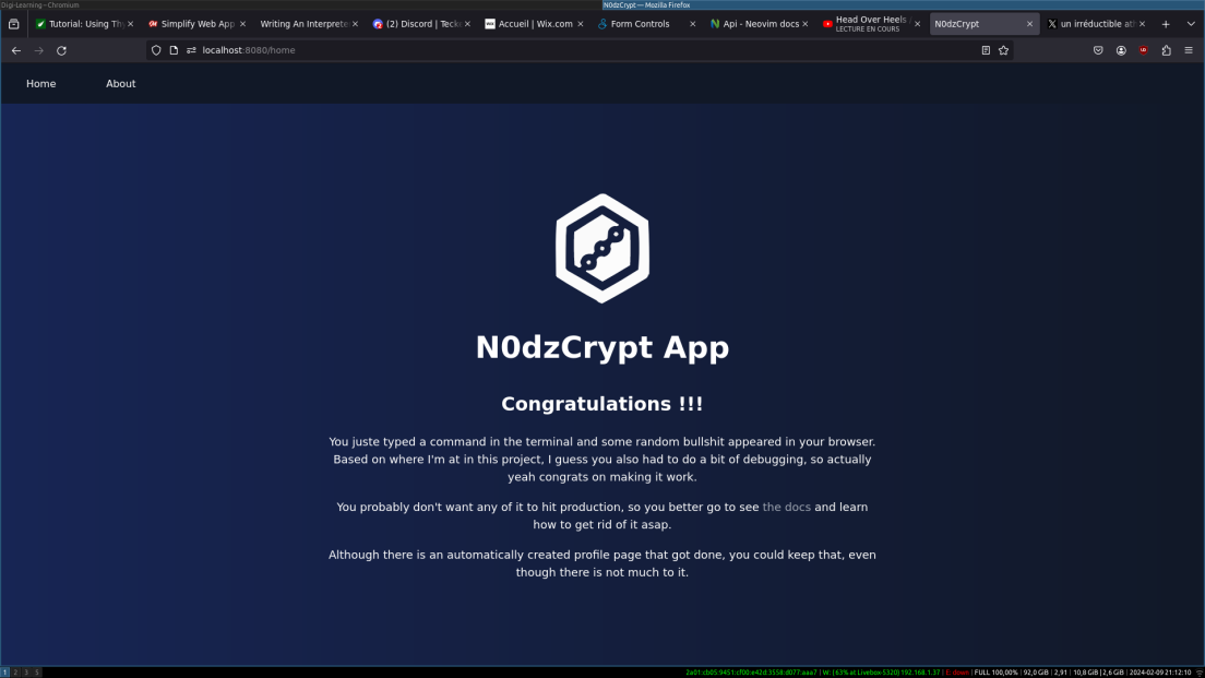 page d'accueil de Nodzcript après la création d'un app